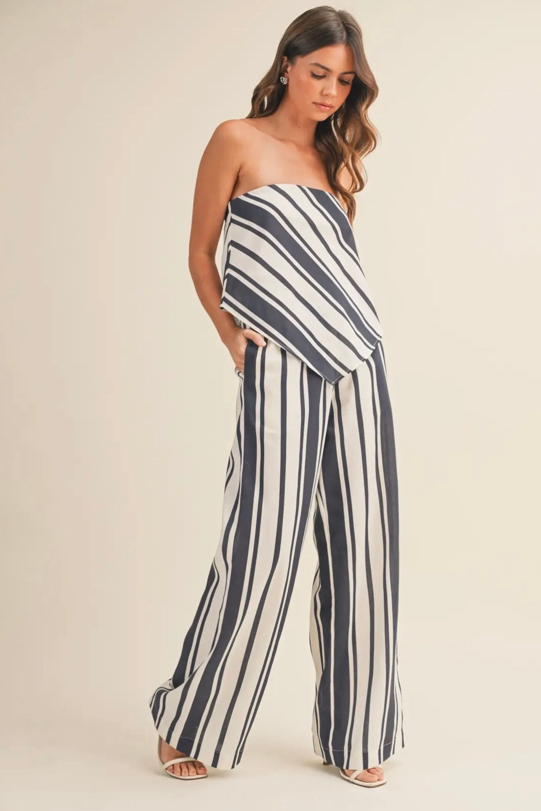 Marine Linen Strapless Top and Pant Set