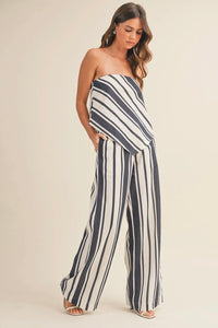 Marine Linen Strapless Top and Pant Set