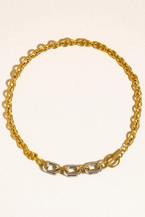 Lurette 18K Gold Non-Tarnish Two Tone Chain Necklace
