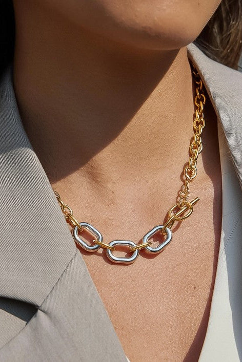 Lurette 18K Gold Non-Tarnish Two Tone Chain Necklace