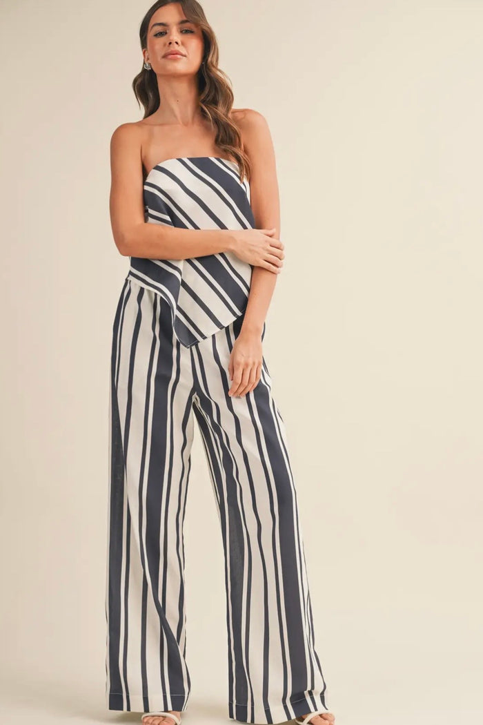 Marine Linen Strapless Top and Pant Set