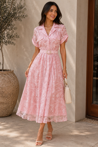 Pearls and Pink Sheer Button Up Dress