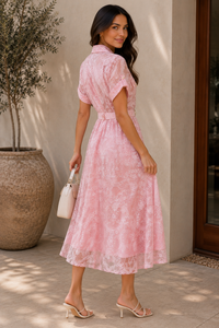 Pearls and Pink Sheer Button Up Dress