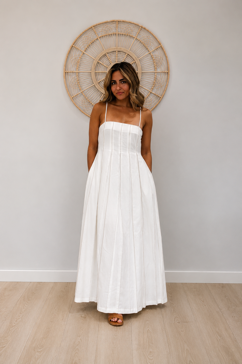 Crème Pleated Maxi Dress