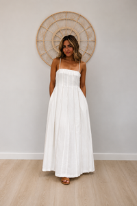 Crème Pleated Maxi Dress
