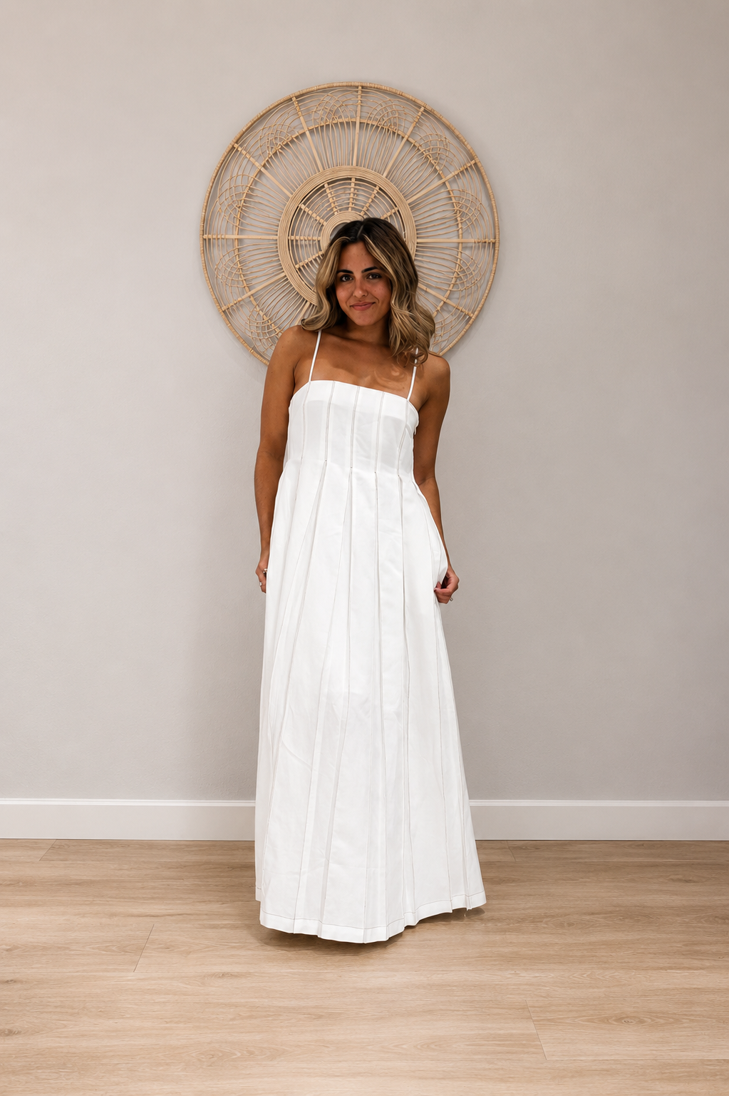 Crème Pleated Maxi Dress