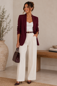 Burgundy Scrunge-Sleeve Blazer
