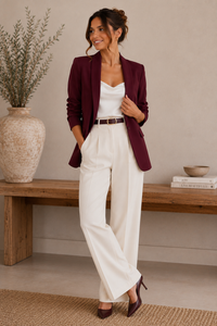 Burgundy Scrunge-Sleeve Blazer