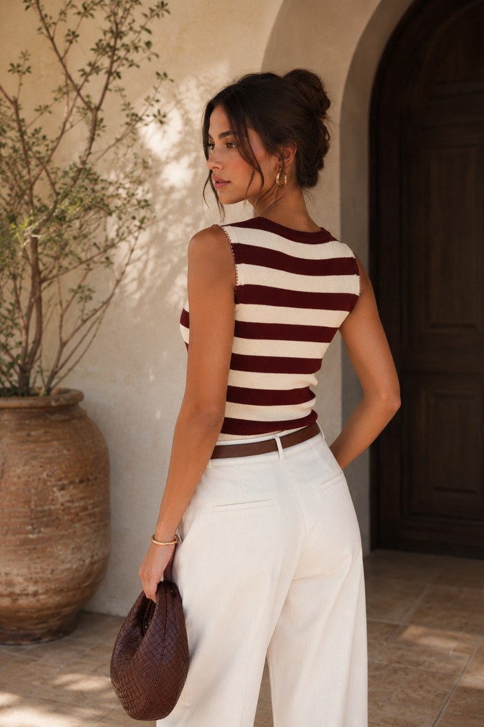 Burgundy Stripe Knit Top