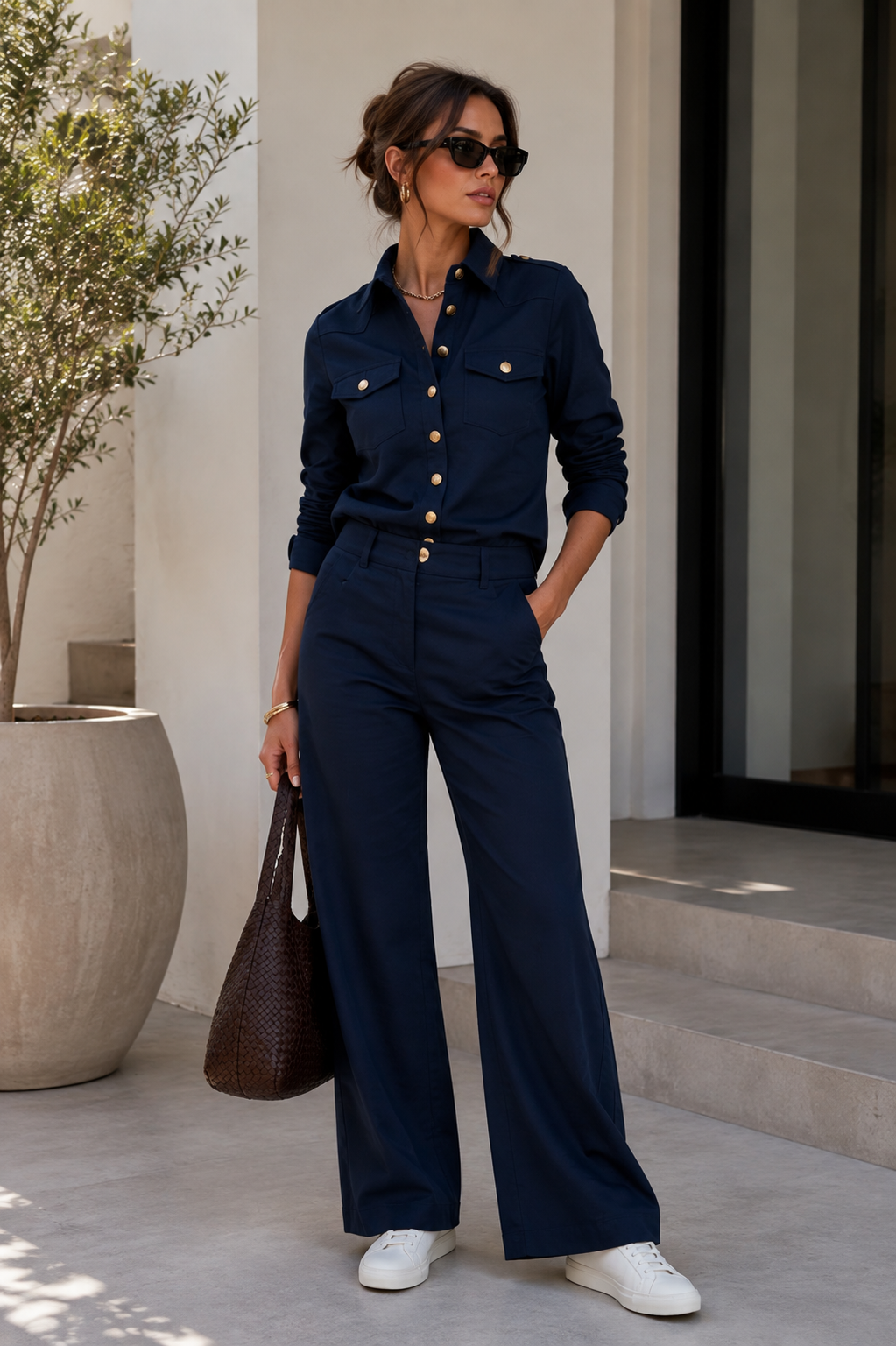 Navy Sorrento Denim Pant Set