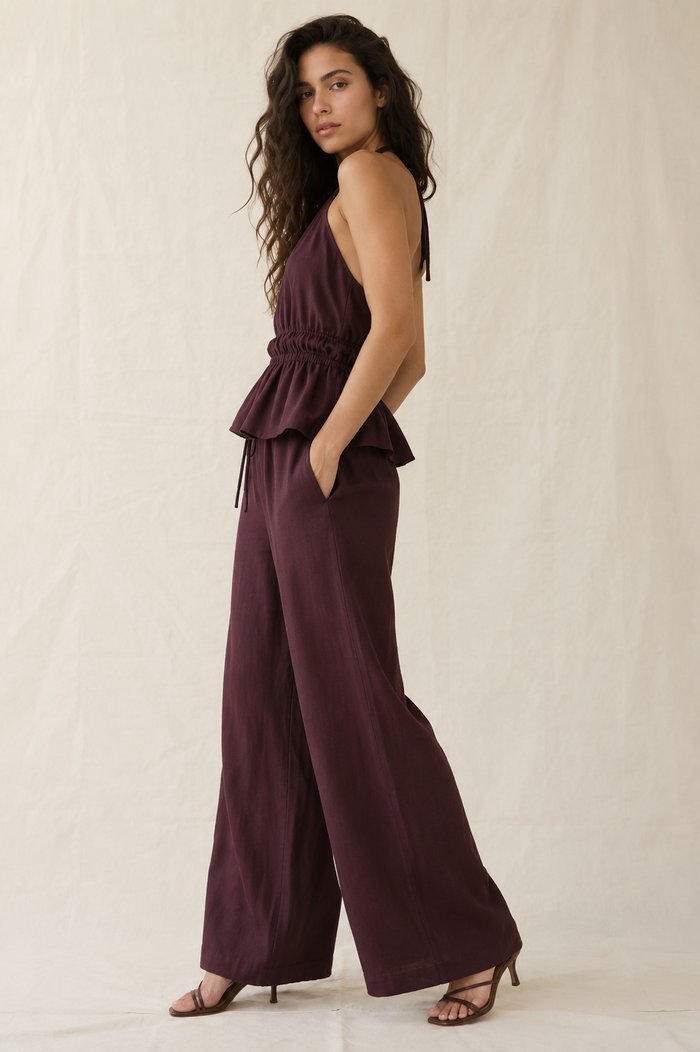 Burgundy Linen Blend Drawsting Pants