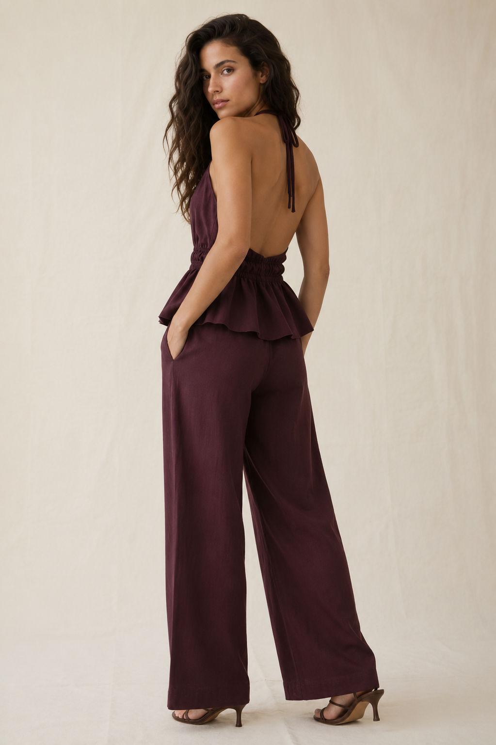 Burgundy Linen Blend Drawsting Pants