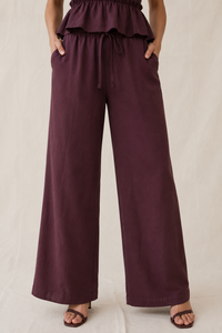 Burgundy Linen Blend Drawsting Pants
