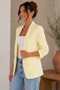 Soft Yellow Scrunch Sleeve Blazer