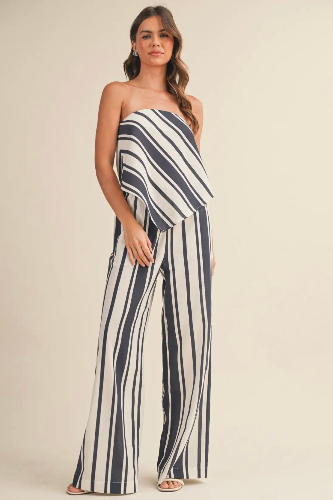 Marine Linen Strapless Top and Pant Set
