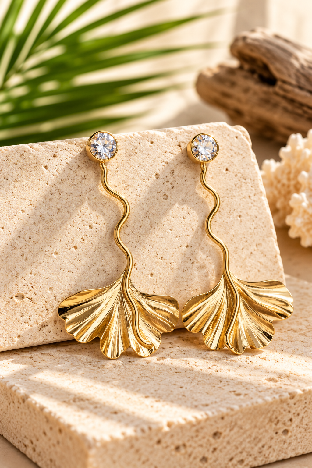 Golden Ginkgo Crystal Earrings