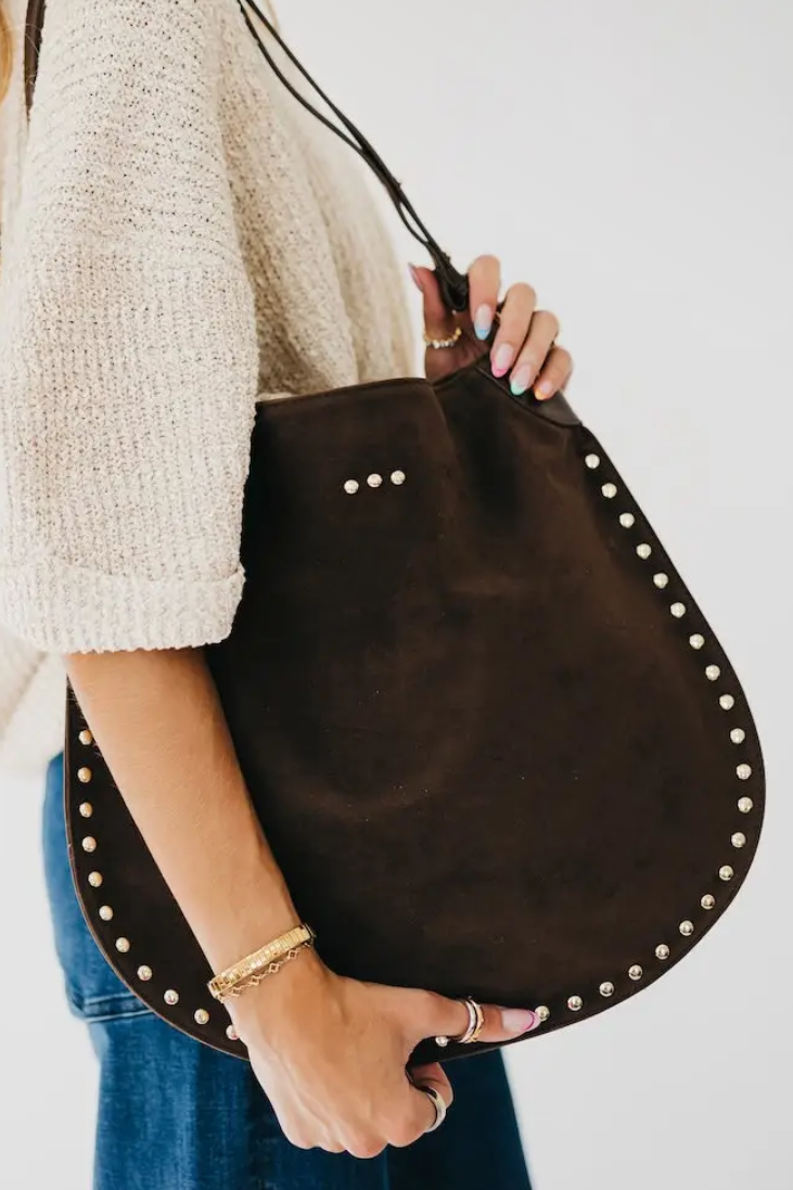 Mocha Studded Suede Hobo