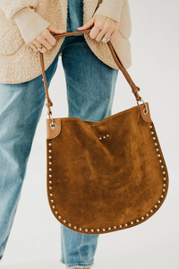 Sedona Camel Studded Suede Hobo