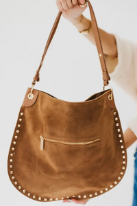 Sedona Camel Studded Suede Hobo