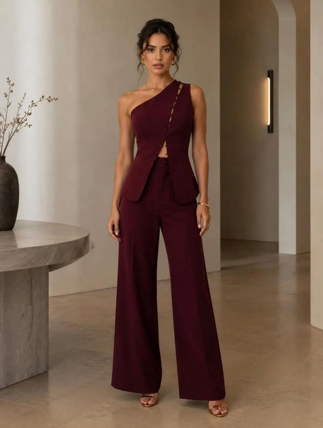 Bordeaux One-Shoulder Set