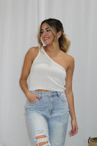 Ribbed Knit One Shoulder Crop Top