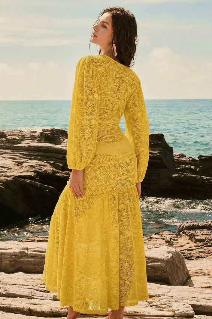 yellow boho dress Sunshine V-Neck Lace Slit Maxi Beach – Casa Sol Boutique Beautiful Soul Teal Green With the unique process Sleeve Type_Balloon Sleeve Colour:PALE PINK