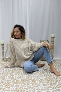 Off Shoulder Cable Knit Oversized Sweater