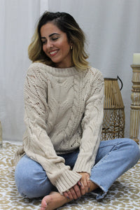 Off Shoulder Cable Knit Oversized Sweater