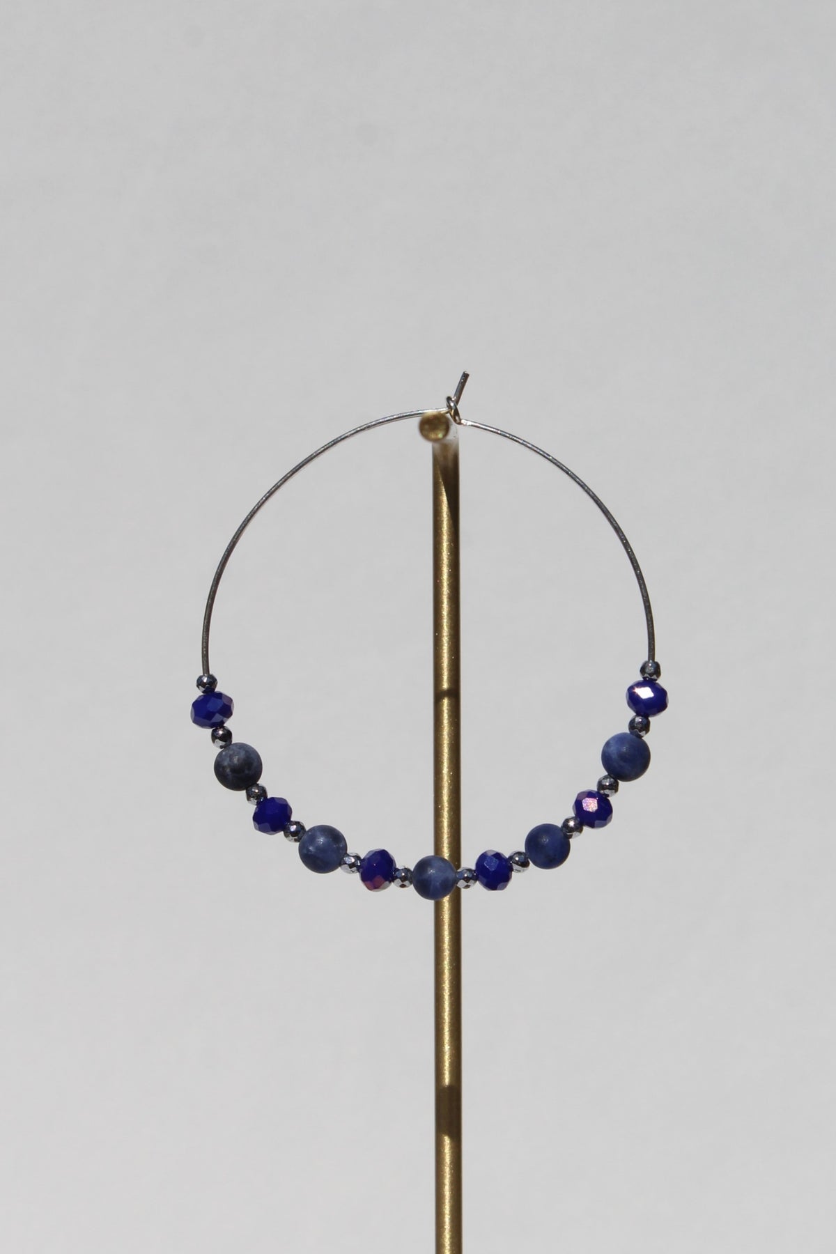 Blue Nights Silver Bead Hoops