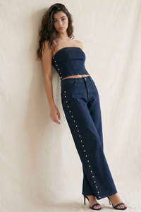 Midnight Strapless Studded Denim Pant Set