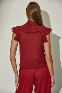 Burgundy Sheer Ruffle Blouse