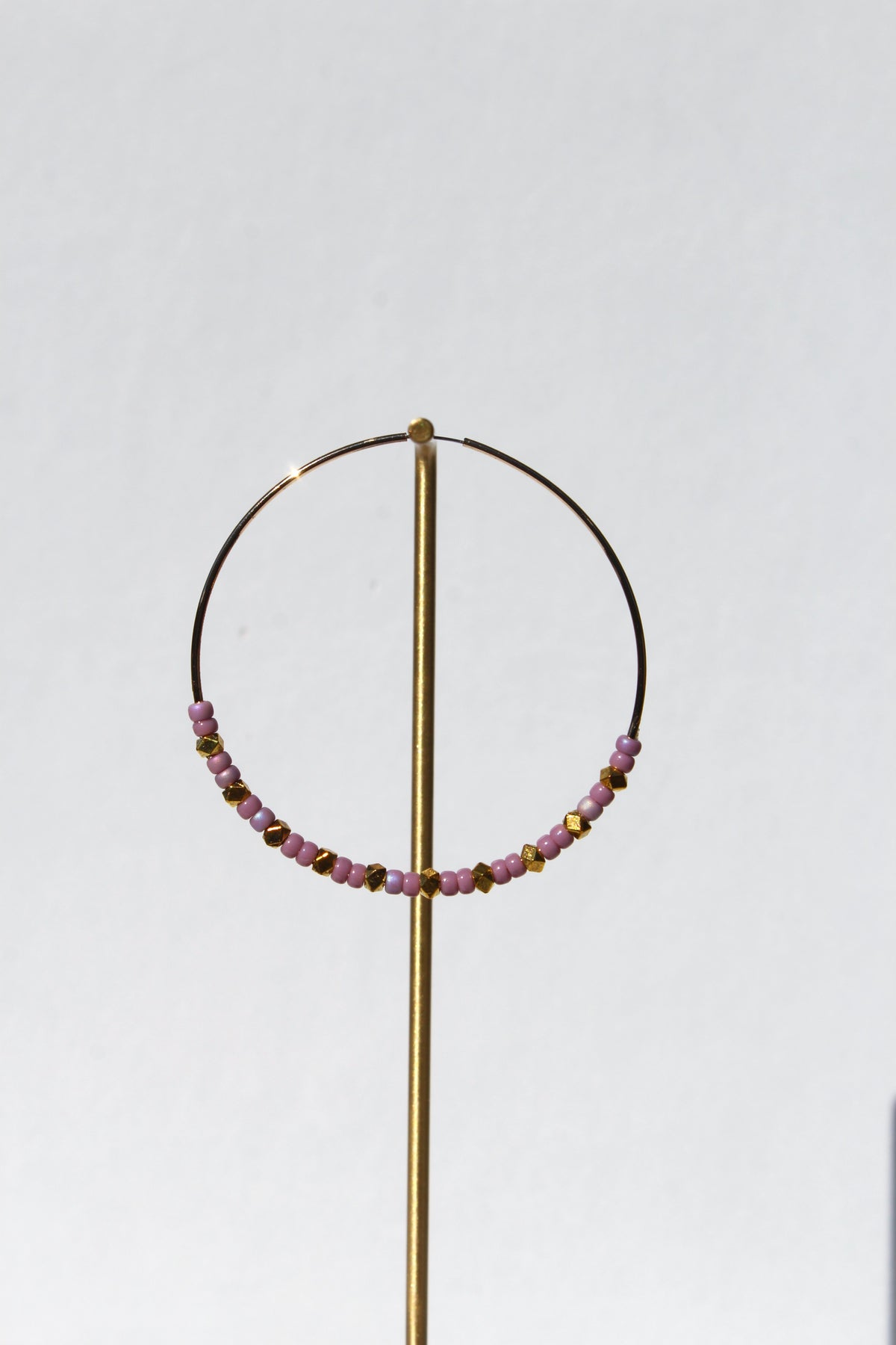 Lavender Beaded Gold Hoops