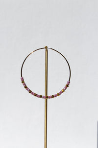 Lavender Beaded Gold Hoops