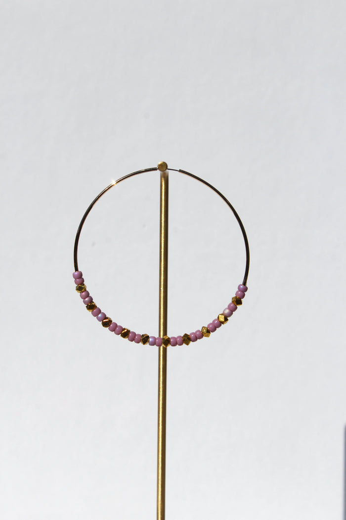 Lavender Beaded Gold Hoops