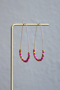 Fushia & Gold Bead Teardrop Hoops