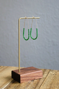Grass Green Bead Sparkle Large Gold Teardrop Hoops