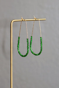 Grass Green Bead Sparkle Large Gold Teardrop Hoops