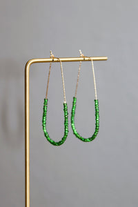 Grass Green Bead Sparkle Large Gold Teardrop Hoops
