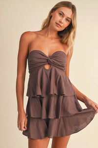 Mocha Tiered Ruffle Romper Dress