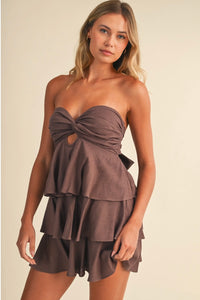 Mocha Tiered Ruffle Romper Dress