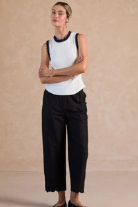 Ribbed Knit Navy Trim Tank Top