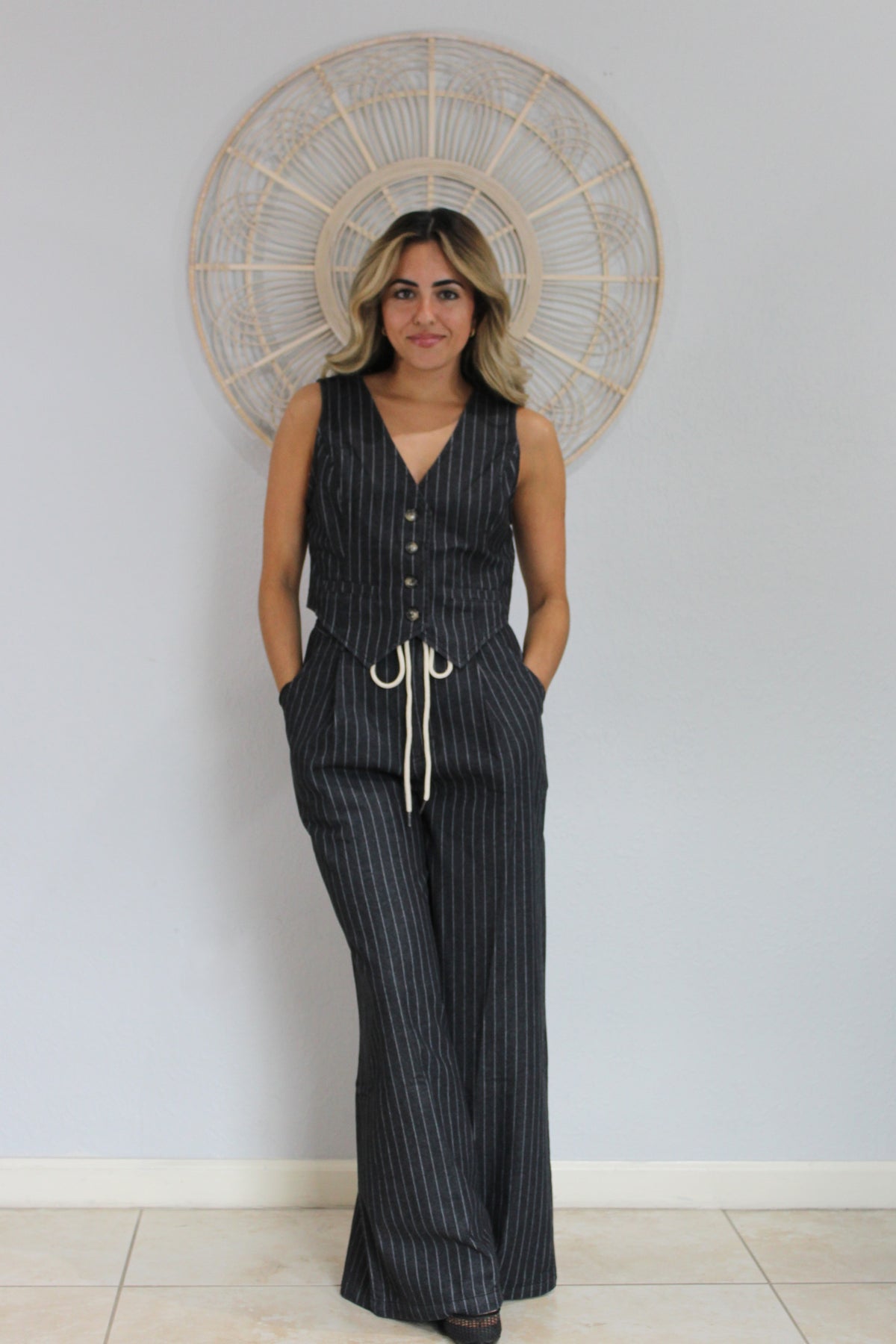 Pin Stripe Wide Leg Pants & Vest