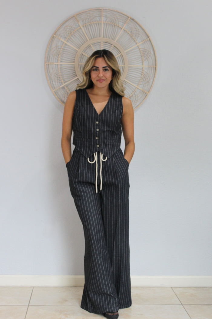 Pin Stripe Wide Leg Pants & Vest