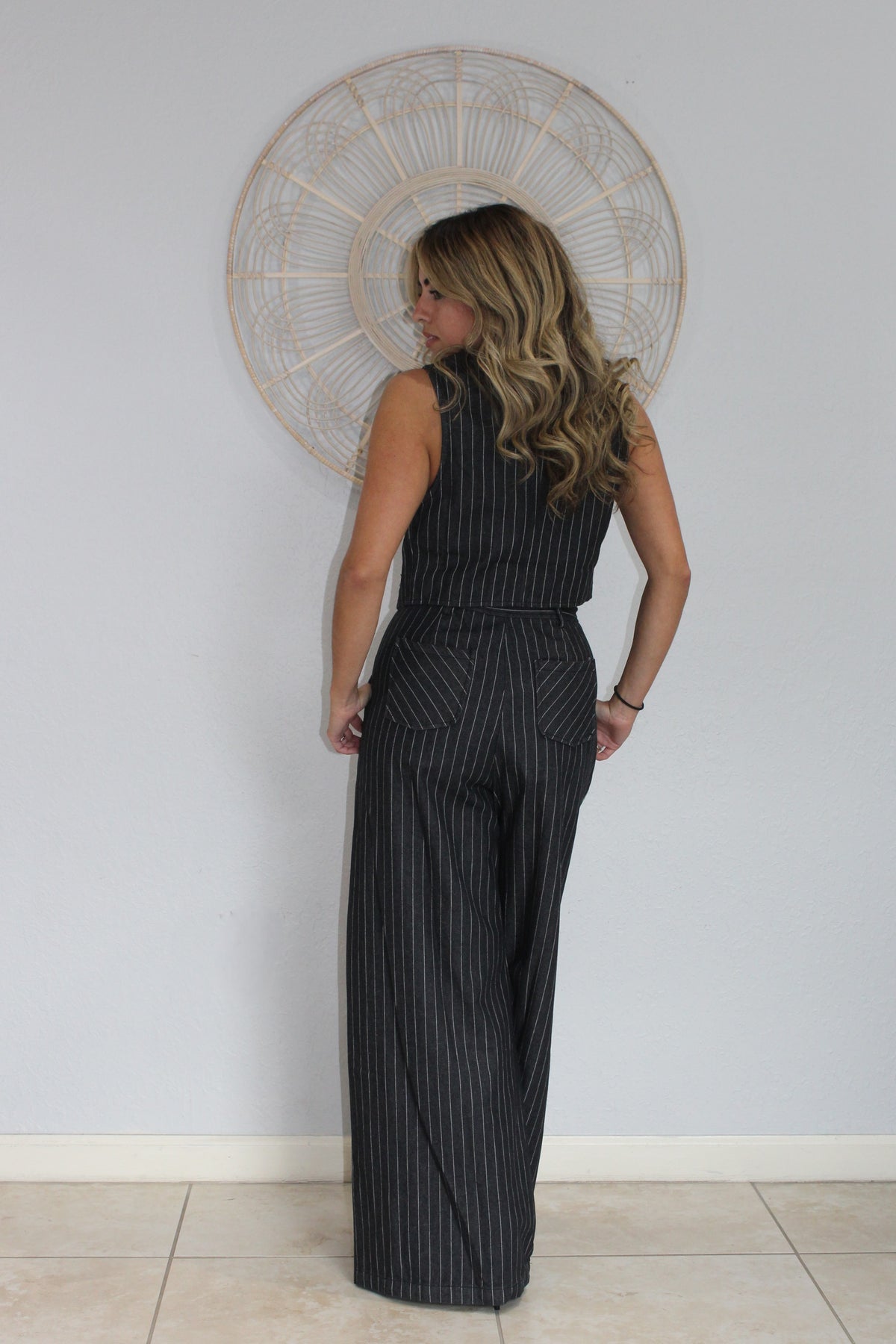 Pin Stripe Wide Leg Pants & Vest