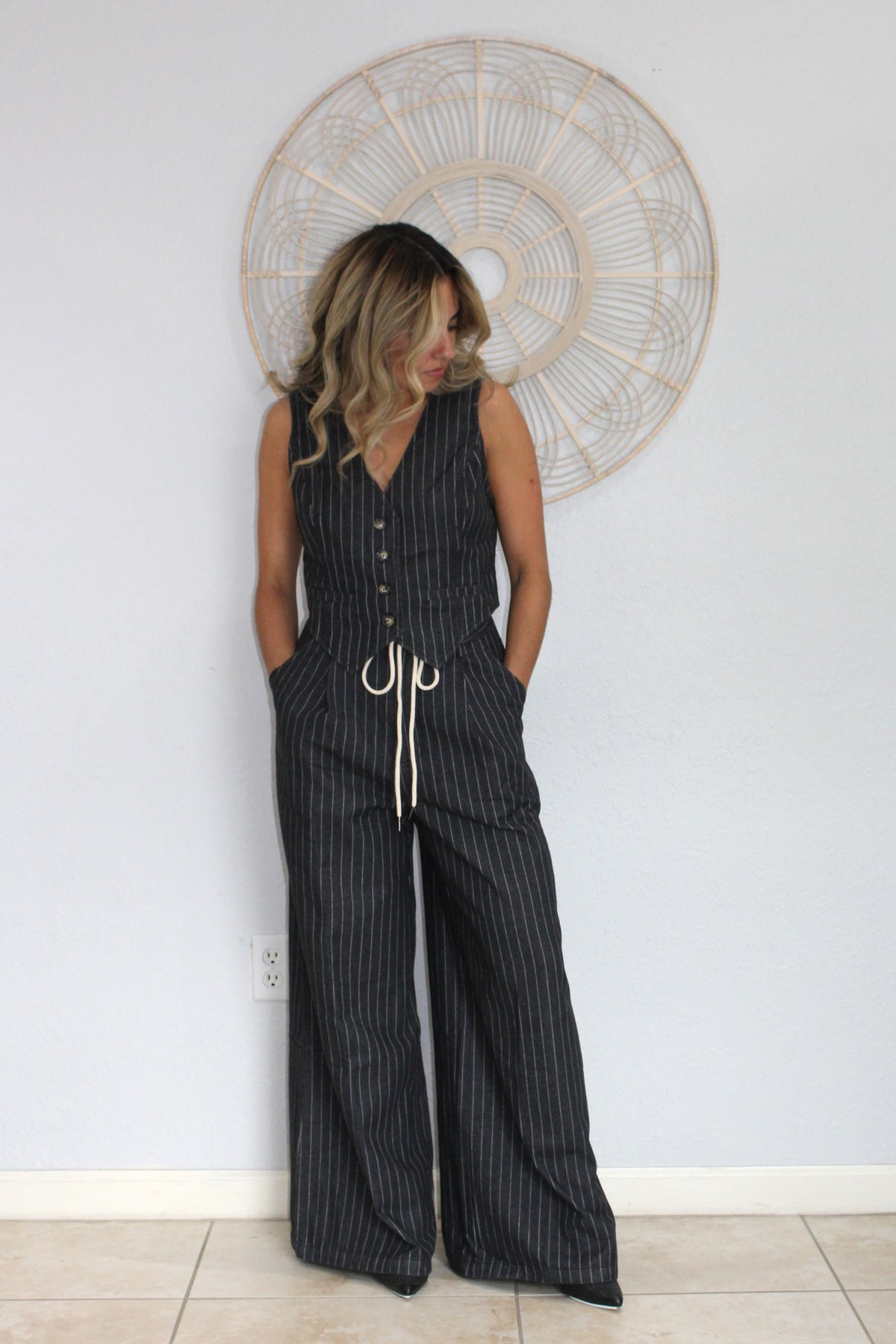 Pin Stripe Wide Leg Pants & Vest