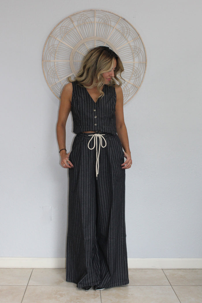Pin Stripe Wide Leg Pants & Vest