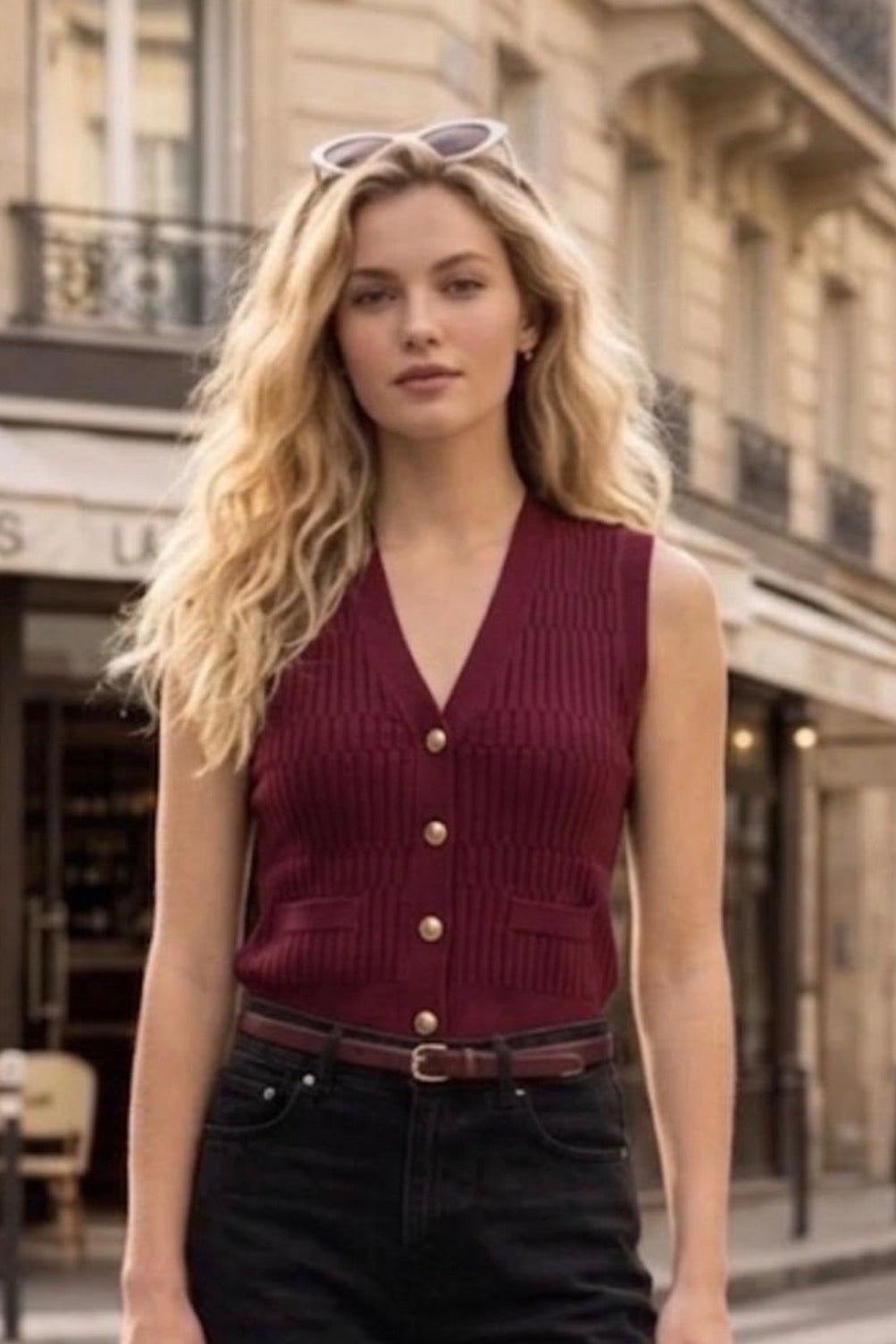 Burgundy Ribbed Knit Vest
