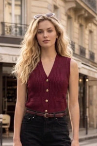 Burgundy Ribbed Knit Vest