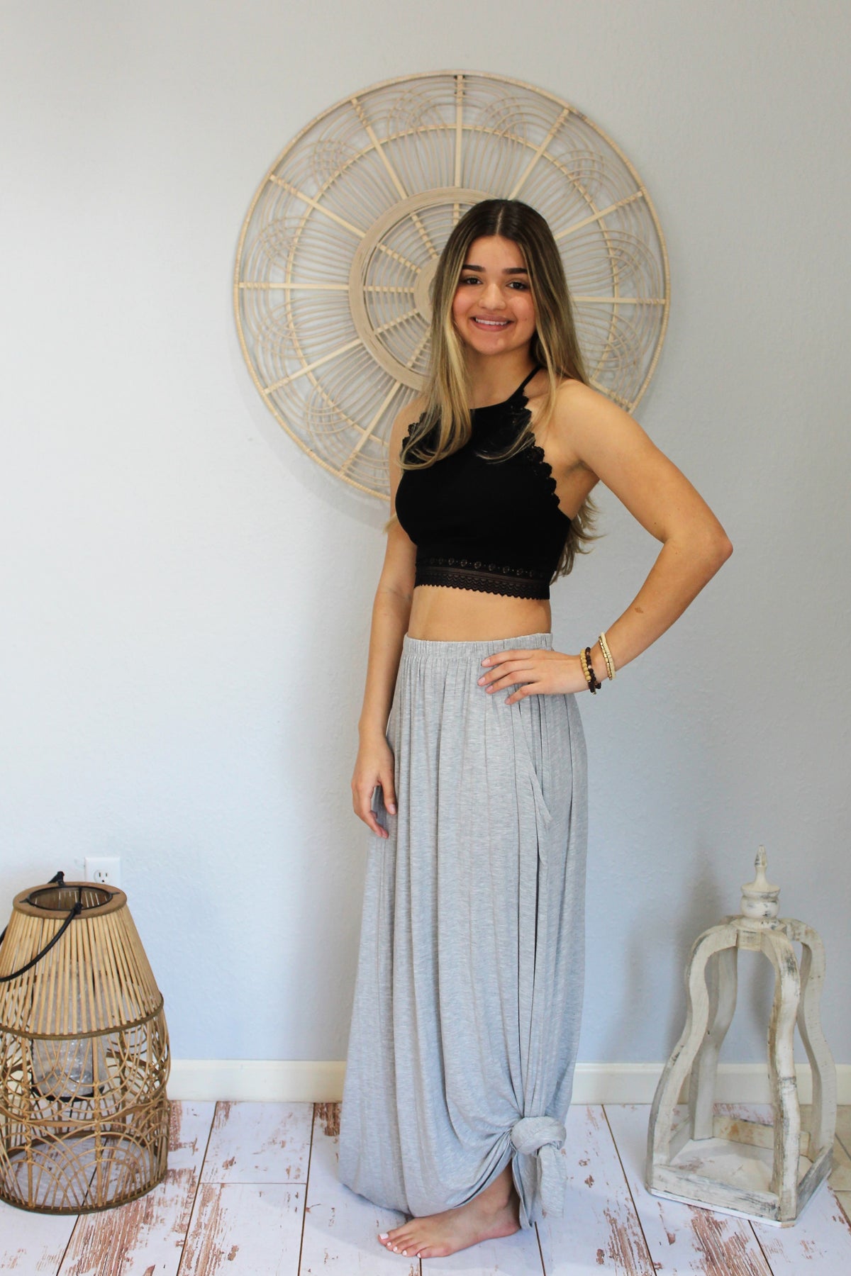 Heather Grey Boho Maxi Skirt