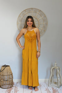 Mustard Boho Tiered Maxi Dress